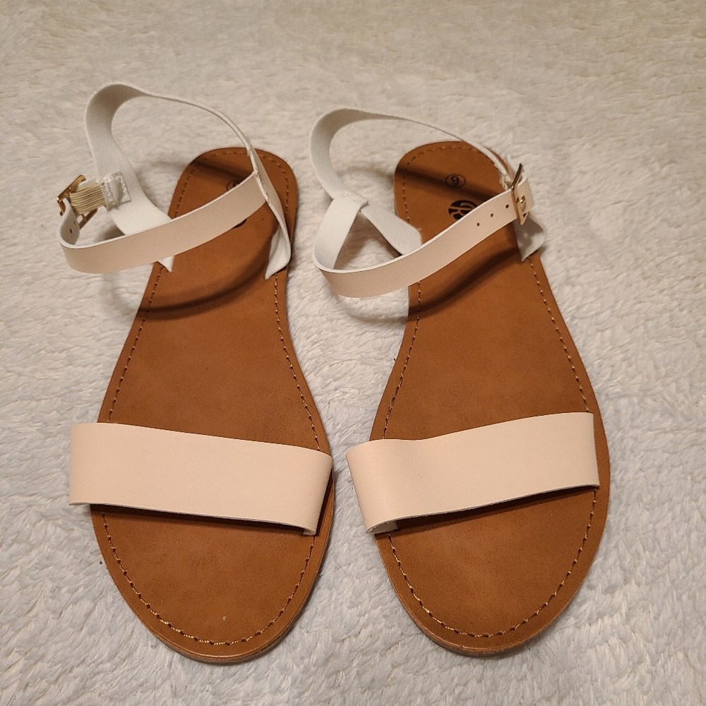 Rekayla Light Pink Faux Leather Ankle Strap Flat Sandals
